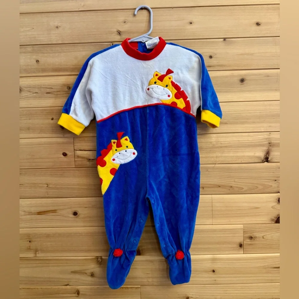 Vintage 90’s 9 & 18 Months Animal Giraffe Cat Colorful Romper Jumpsuit Retro